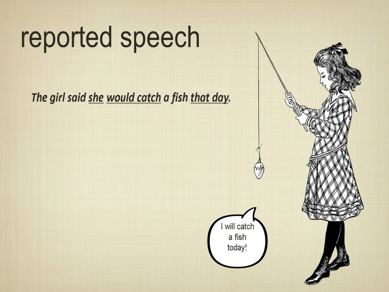reported speech  The girl said she would catch a fish that day. I